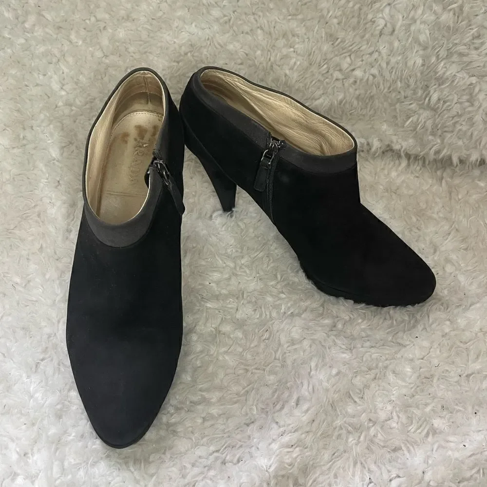 Prada Black suede platform heels ankle boots with side zipper EUR SZ42